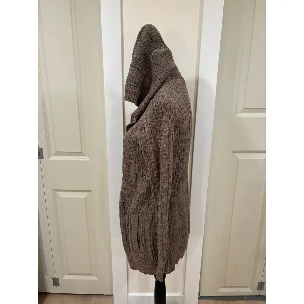 Sonoma Bown Cable Knitted Hooded Open Front Sweater Cardigan Size Small